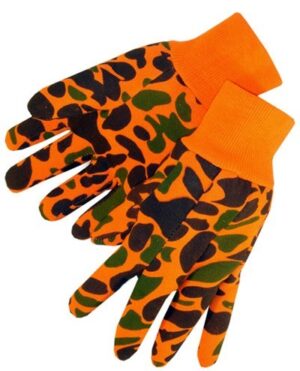 4516 Orange Hunting Camouflage Jersey Glove With Knit Wrist, Dozen