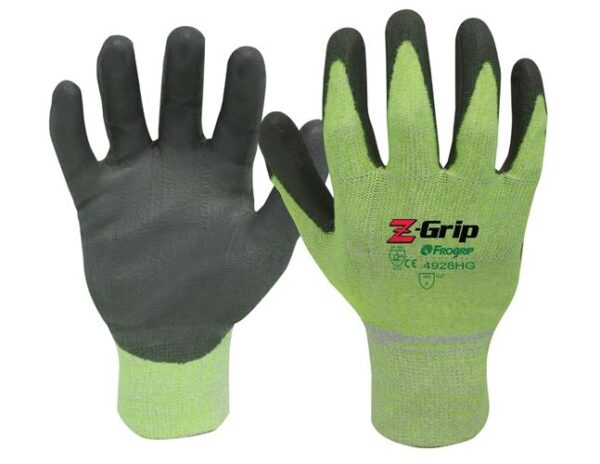 Liberty Gloves Z-Grip 4928HG Hi-Viz Green Shell with Gray Polyurethane Palm Coated Glove, Dozen