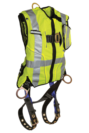 FallTech 7018 Contractor Full Body Harness with Class 2 Hi-Vis Lime Vest