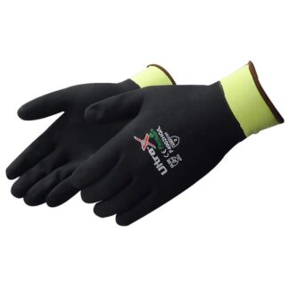 Liberty Gloves F4902HG Ultra-X 18 Gauge Cut Resistant Hi Vis Green Shell with Fully Coated in Black Nitrile, Dozen