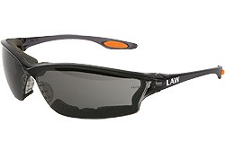 LW312AF smoke frame, anti fog gray lens with open cell foam seal, orange temple inserts