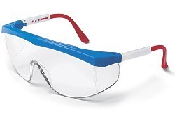 Stratos Safety GlassesRed, White and Blue Frame - Clear Uncoated Lens