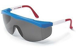 Stratos Safety GlassesRed, White and Blue Frame - Grey Uncoated Lens