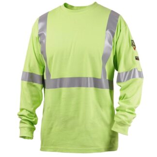 Black Stallion TF2511-LM  7 oz. 100% FR Cotton Knit Long-Sleeve Reflective T-Shirt, Lime