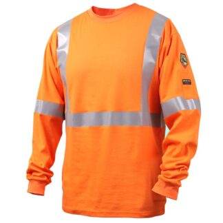 Black Stallion TF2511-OR  7 oz. 100% FR Cotton Knit Long-Sleeve Reflective T-Shirt, Orange