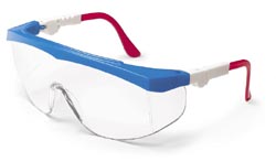 Tomahawk Safety GlassesRed, White, Blue Frame, Clear Lens, Duramass AF4