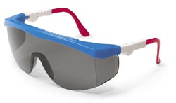 Tomahawk Safety GlassesRed , White and Blue Frame, Grey Lens