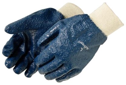 Liberty Gloves 9433 Fully Coated Rough Blue Nitrile Glove with Knit Wrist, Dozen