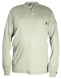 H1T - Flame Resistant (FR) Long Sleeve Tan Henley Shirt, 100% Cotton