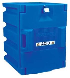 Justrite 24040 Blue Polyethylene Storage Cabinet for Corrosives - Countertop cabinet w/ 1 door