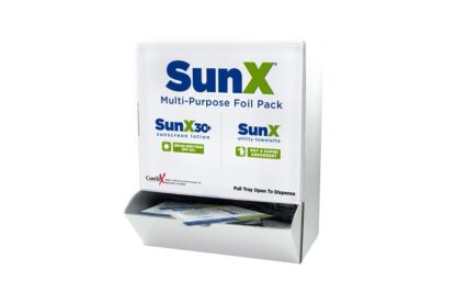 SunX SPF30 Sunscreen with Towelette Wipes Wallmount 50ct