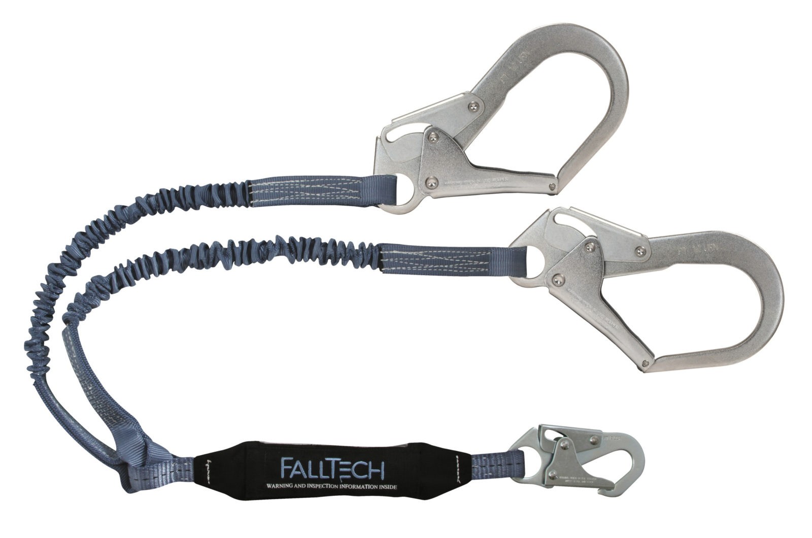 FallTech 8256ELY3 ViewPack 4-1/2′ to 6′ Elastic Core Shock Absorbing Y-Leg  Lanyard with 1 Snap Hook & 2 Rebar Hooks