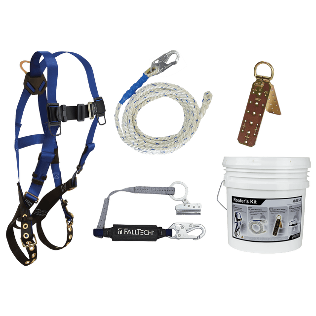 Falltech 8595A Roofer's Kit with Hinged Reusable Anchor and Trailing Rope Adjuster
