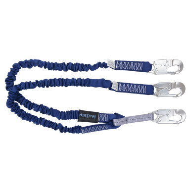 Falltech 8240YA 4½' to 6' ElasTech Energy Absorbing Lanyard, Double-leg with Aluminum Snap Hooks
