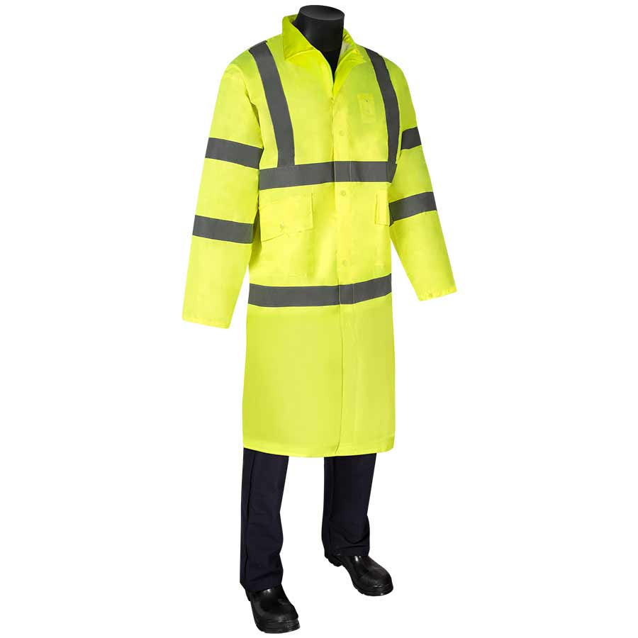 DuraWear 1355 Class 3 Hi-Viz Green Rain Coat with Hood