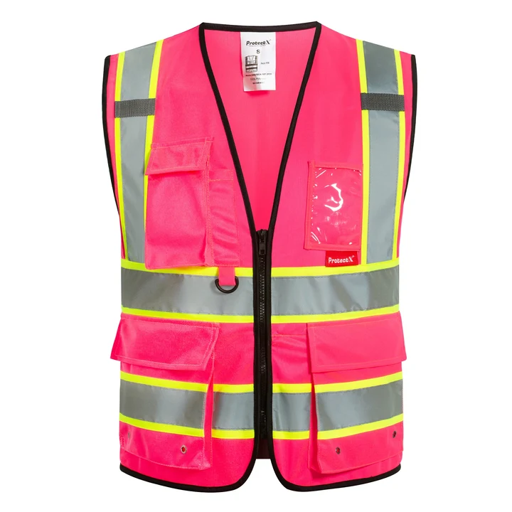 ProtectX Pink Hi-Viz Reflective Safety Vest with 9 Pockets SV-120-SS9-PK-01