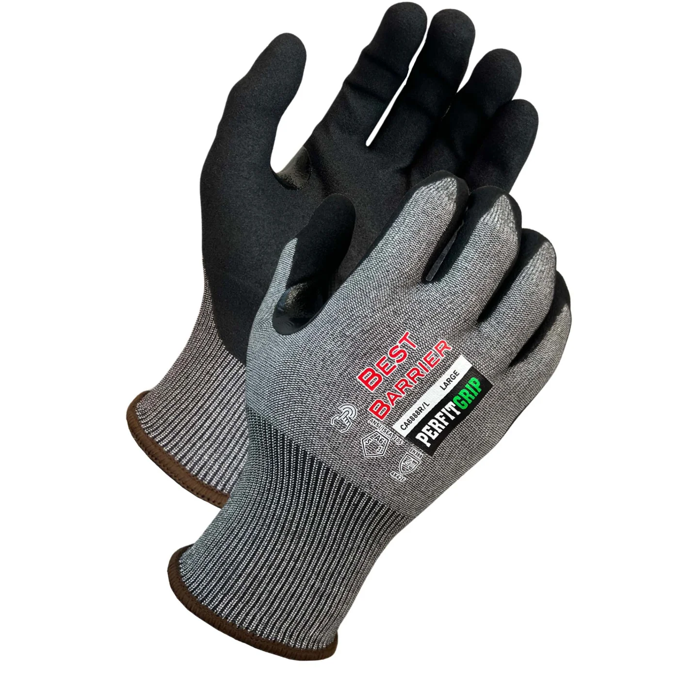 ANSI Cut A6 18 Gauge Black Sandy Nitrile Coated Gloves - CA6888R